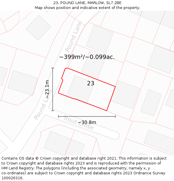 23, POUND LANE, MARLOW, SL7 2BE: Plot and title map