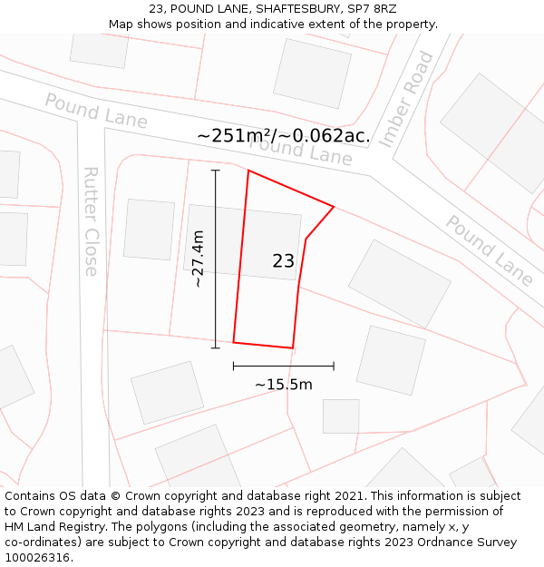 23, POUND LANE, SHAFTESBURY, SP7 8RZ: Plot and title map