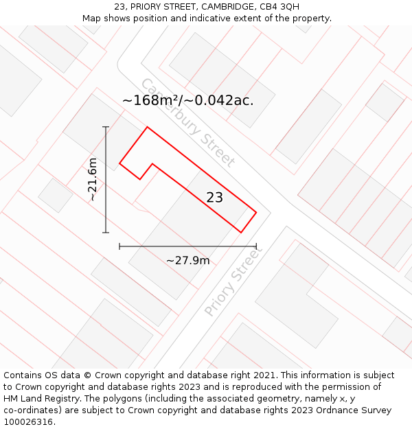 23, PRIORY STREET, CAMBRIDGE, CB4 3QH: Plot and title map