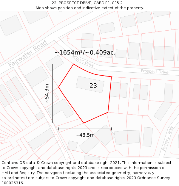 23, PROSPECT DRIVE, CARDIFF, CF5 2HL: Plot and title map