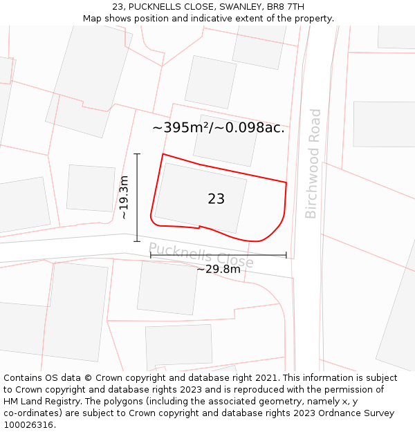 23, PUCKNELLS CLOSE, SWANLEY, BR8 7TH: Plot and title map