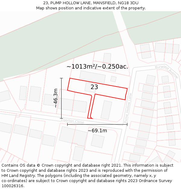 23, PUMP HOLLOW LANE, MANSFIELD, NG18 3DU: Plot and title map