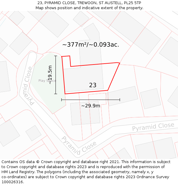 23, PYRAMID CLOSE, TREWOON, ST AUSTELL, PL25 5TP: Plot and title map