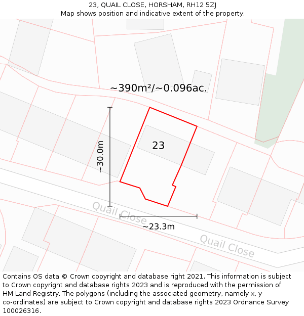 23, QUAIL CLOSE, HORSHAM, RH12 5ZJ: Plot and title map