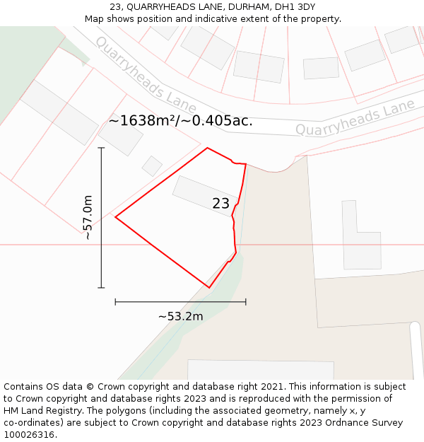 23, QUARRYHEADS LANE, DURHAM, DH1 3DY: Plot and title map