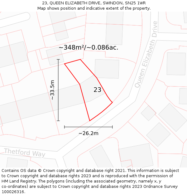 23, QUEEN ELIZABETH DRIVE, SWINDON, SN25 1WR: Plot and title map