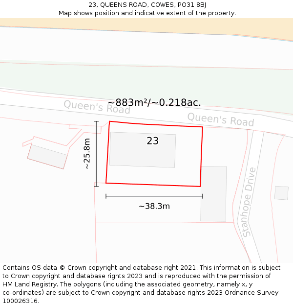 23, QUEENS ROAD, COWES, PO31 8BJ: Plot and title map