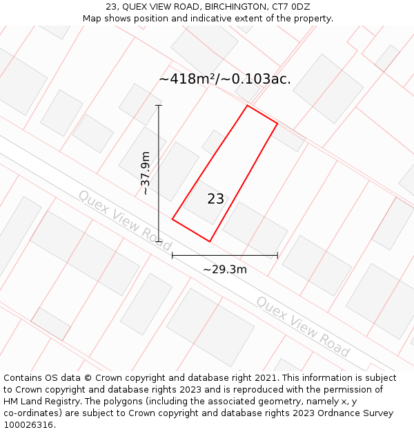 23, QUEX VIEW ROAD, BIRCHINGTON, CT7 0DZ: Plot and title map