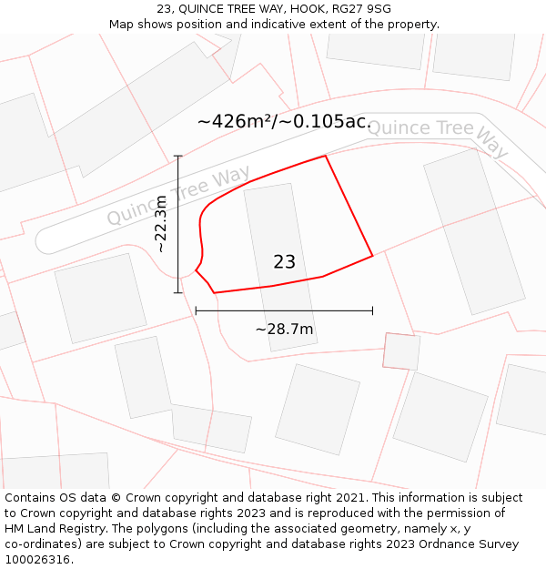 23, QUINCE TREE WAY, HOOK, RG27 9SG: Plot and title map