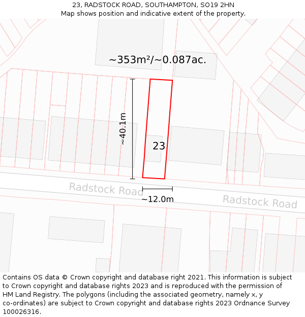 23, RADSTOCK ROAD, SOUTHAMPTON, SO19 2HN: Plot and title map