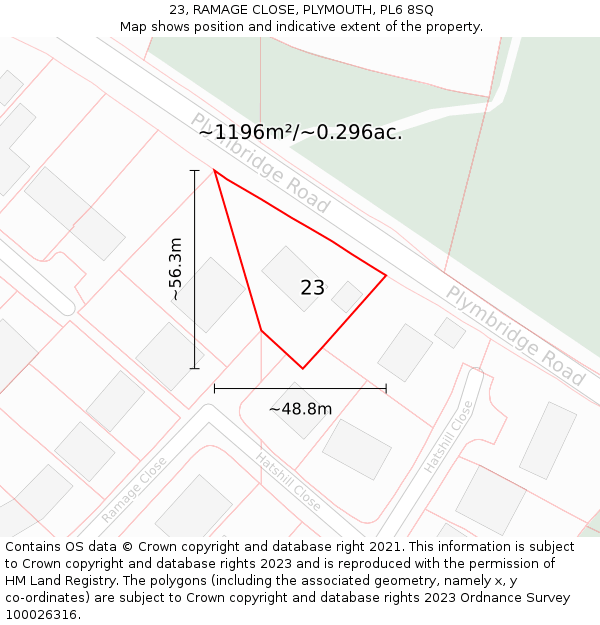 23, RAMAGE CLOSE, PLYMOUTH, PL6 8SQ: Plot and title map