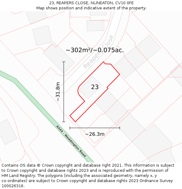 23, REAPERS CLOSE, NUNEATON, CV10 0FE: Plot and title map