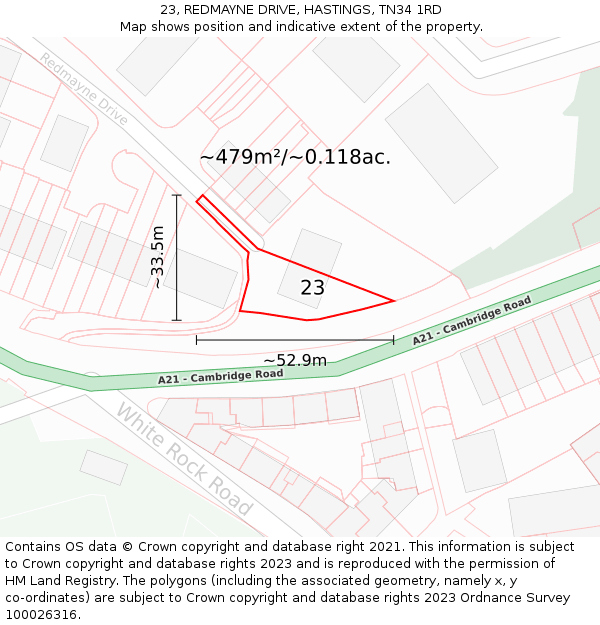 23, REDMAYNE DRIVE, HASTINGS, TN34 1RD: Plot and title map