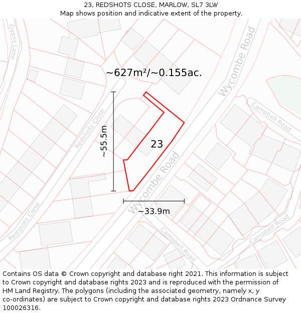 23, REDSHOTS CLOSE, MARLOW, SL7 3LW: Plot and title map