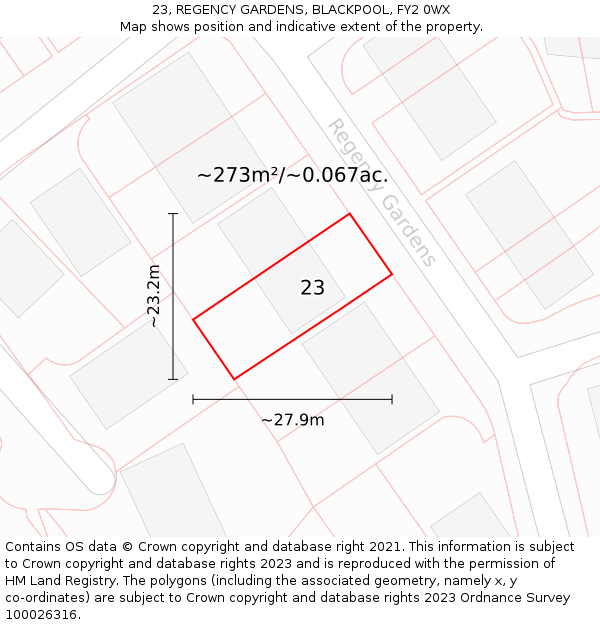 23, REGENCY GARDENS, BLACKPOOL, FY2 0WX: Plot and title map