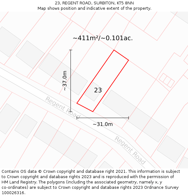 23, REGENT ROAD, SURBITON, KT5 8NN: Plot and title map