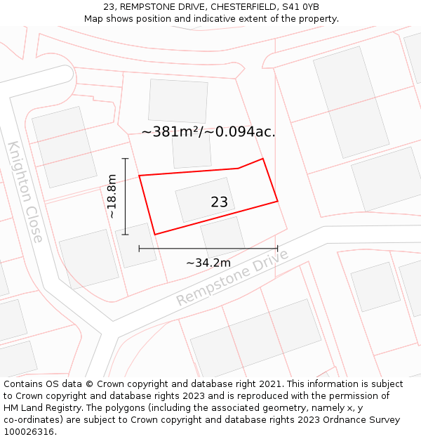 23, REMPSTONE DRIVE, CHESTERFIELD, S41 0YB: Plot and title map