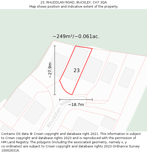 23, RHUDDLAN ROAD, BUCKLEY, CH7 3QA: Plot and title map