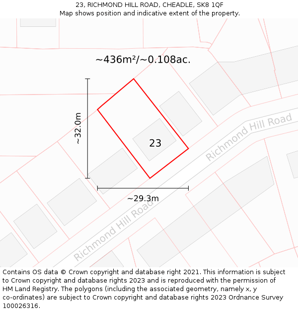 23, RICHMOND HILL ROAD, CHEADLE, SK8 1QF: Plot and title map