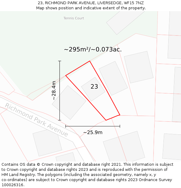 23, RICHMOND PARK AVENUE, LIVERSEDGE, WF15 7NZ: Plot and title map