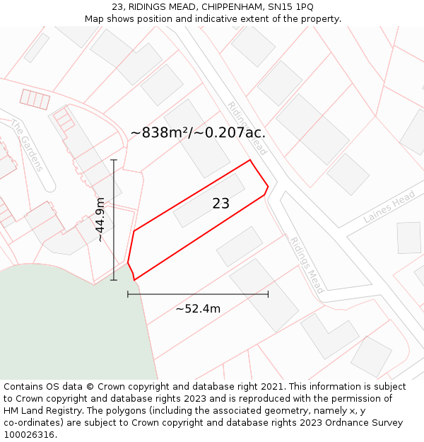 23, RIDINGS MEAD, CHIPPENHAM, SN15 1PQ: Plot and title map