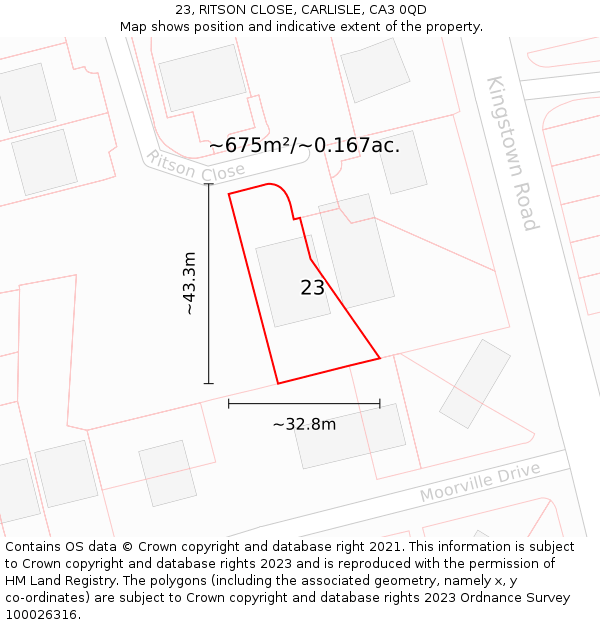 23, RITSON CLOSE, CARLISLE, CA3 0QD: Plot and title map