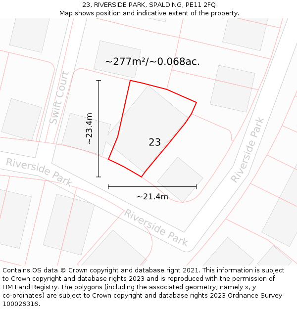 23, RIVERSIDE PARK, SPALDING, PE11 2FQ: Plot and title map