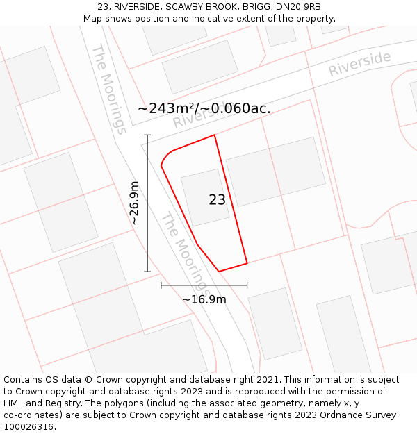 23, RIVERSIDE, SCAWBY BROOK, BRIGG, DN20 9RB: Plot and title map