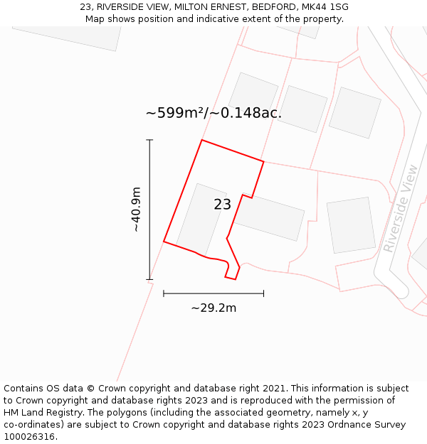 23, RIVERSIDE VIEW, MILTON ERNEST, BEDFORD, MK44 1SG: Plot and title map