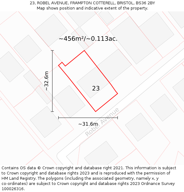 23, ROBEL AVENUE, FRAMPTON COTTERELL, BRISTOL, BS36 2BY: Plot and title map