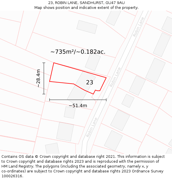 23, ROBIN LANE, SANDHURST, GU47 9AU: Plot and title map
