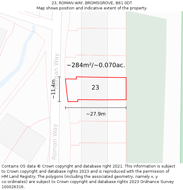 23, ROMAN WAY, BROMSGROVE, B61 0DT: Plot and title map