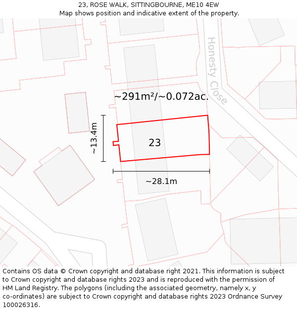 23, ROSE WALK, SITTINGBOURNE, ME10 4EW: Plot and title map