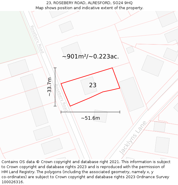 23, ROSEBERY ROAD, ALRESFORD, SO24 9HQ: Plot and title map