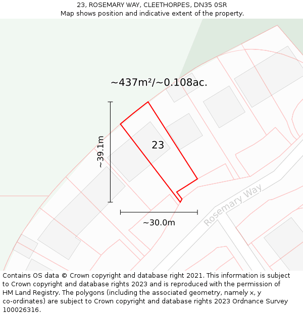 23, ROSEMARY WAY, CLEETHORPES, DN35 0SR: Plot and title map