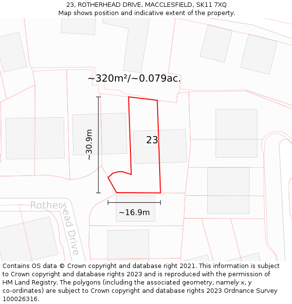 23, ROTHERHEAD DRIVE, MACCLESFIELD, SK11 7XQ: Plot and title map