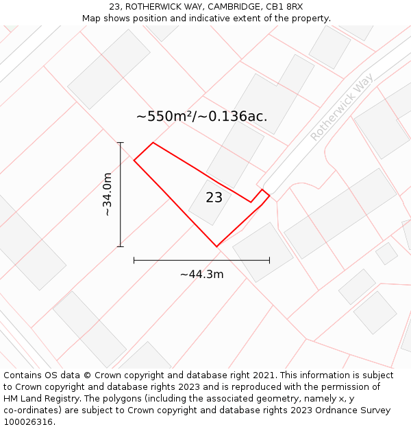 23, ROTHERWICK WAY, CAMBRIDGE, CB1 8RX: Plot and title map