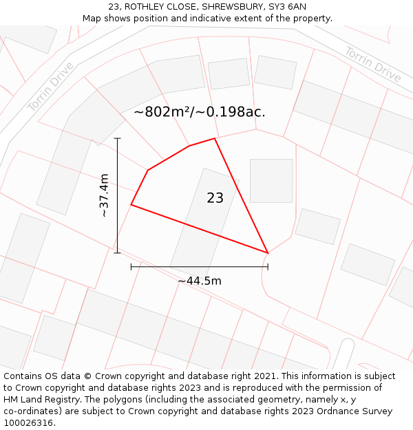 23, ROTHLEY CLOSE, SHREWSBURY, SY3 6AN: Plot and title map