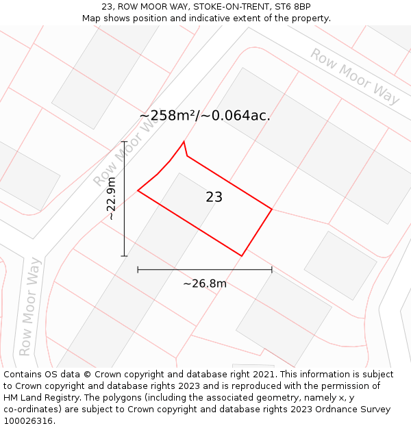23, ROW MOOR WAY, STOKE-ON-TRENT, ST6 8BP: Plot and title map