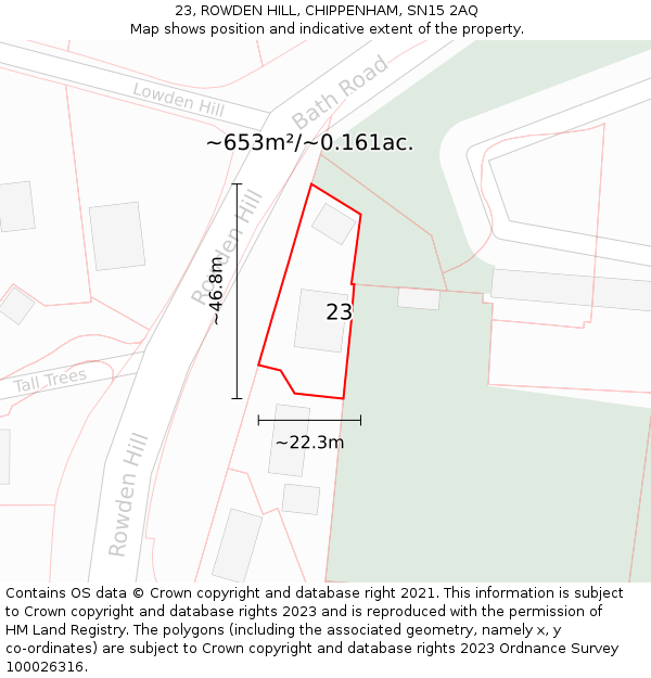 23, ROWDEN HILL, CHIPPENHAM, SN15 2AQ: Plot and title map