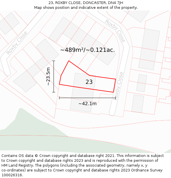 23, ROXBY CLOSE, DONCASTER, DN4 7JH: Plot and title map