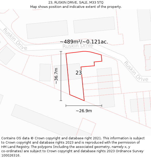 23, RUSKIN DRIVE, SALE, M33 5TQ: Plot and title map