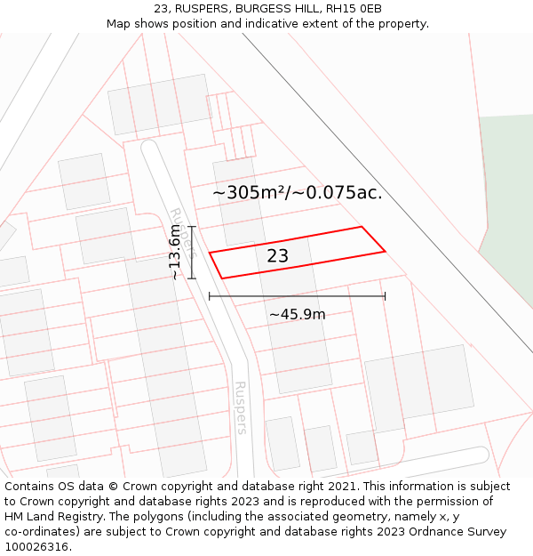 23, RUSPERS, BURGESS HILL, RH15 0EB: Plot and title map