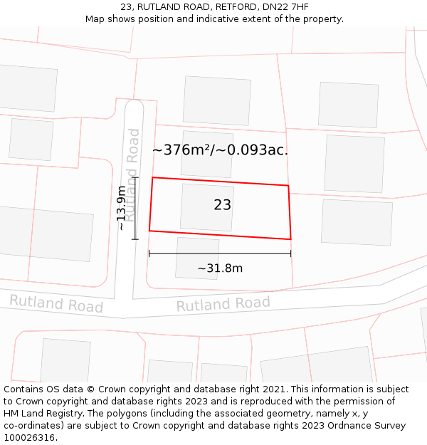 23, RUTLAND ROAD, RETFORD, DN22 7HF: Plot and title map