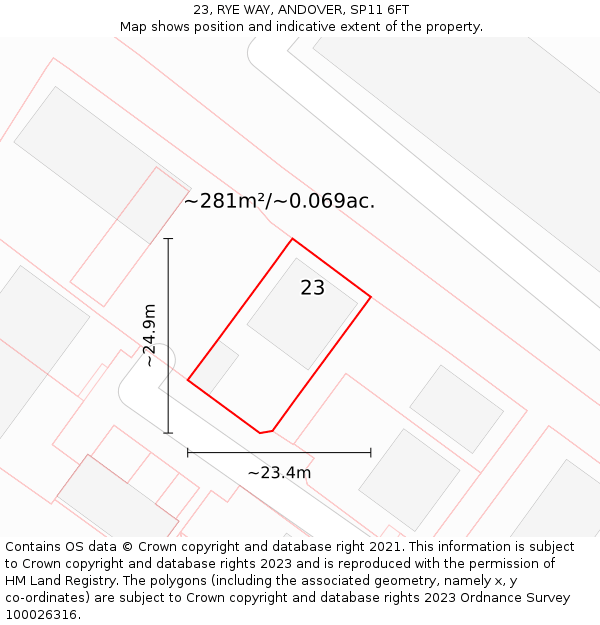 23, RYE WAY, ANDOVER, SP11 6FT: Plot and title map