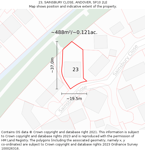 23, SAINSBURY CLOSE, ANDOVER, SP10 2LE: Plot and title map