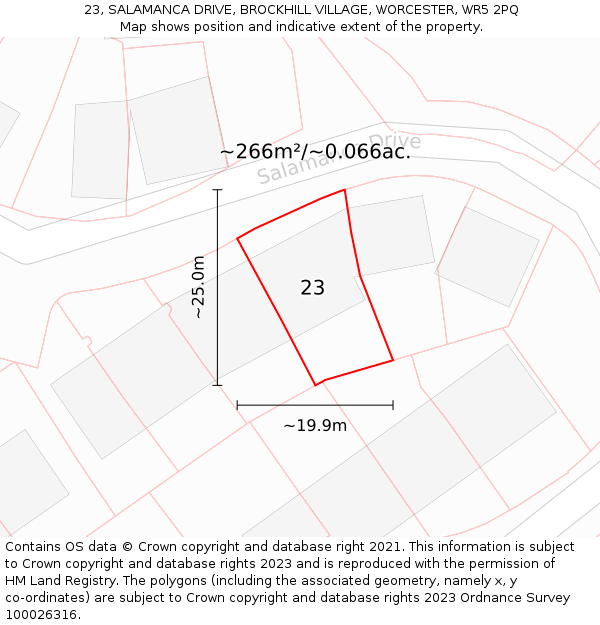 23, SALAMANCA DRIVE, BROCKHILL VILLAGE, WORCESTER, WR5 2PQ: Plot and title map