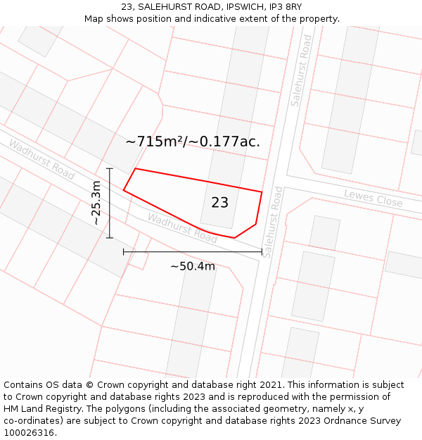 23, SALEHURST ROAD, IPSWICH, IP3 8RY: Plot and title map