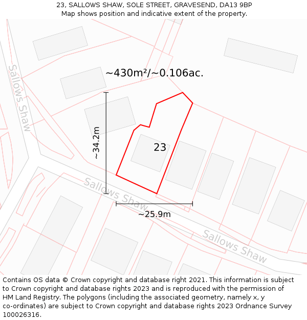 23, SALLOWS SHAW, SOLE STREET, GRAVESEND, DA13 9BP: Plot and title map
