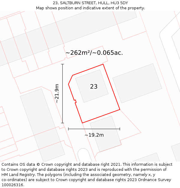 23, SALTBURN STREET, HULL, HU3 5DY: Plot and title map